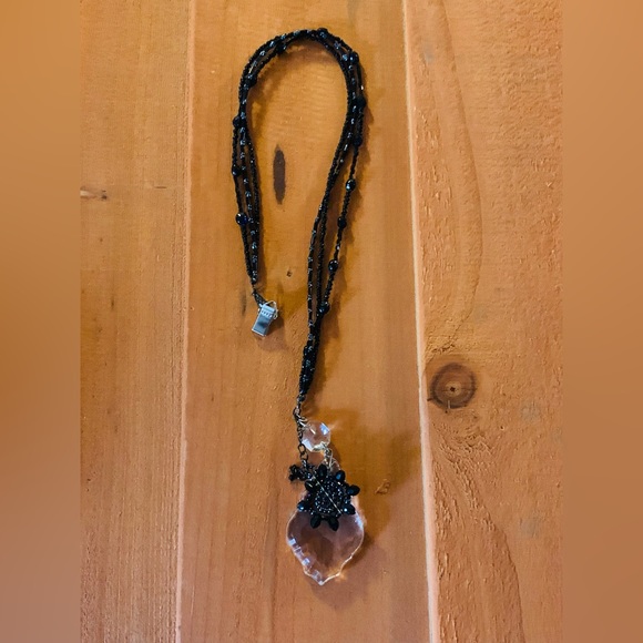 Beaded Black 21” Sun Catcher Door Hanger w Vintage Italian Chandelier Crystal - Picture 3 of 9